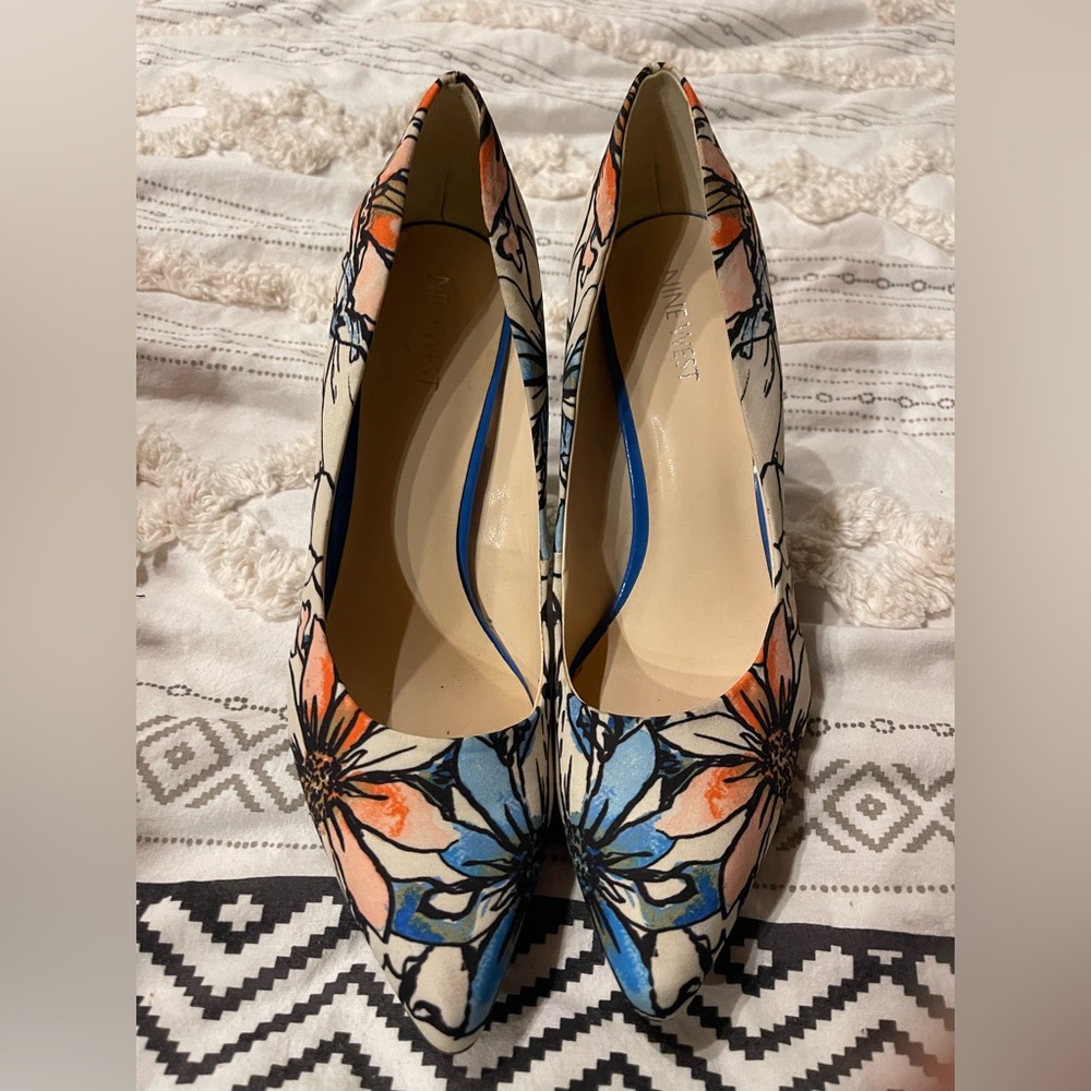 Nine West Floral Heels - Blue and Orange